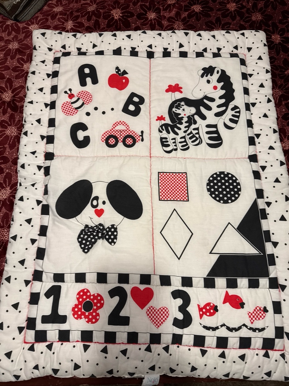 Vtg 80s NOJO Baby Crib Comforter Quilt Black White Zebra Puppy ABC 123 w Tags